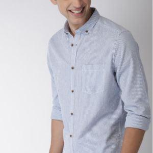 Men Blue & White Slim Fit Striped Casual Shirt